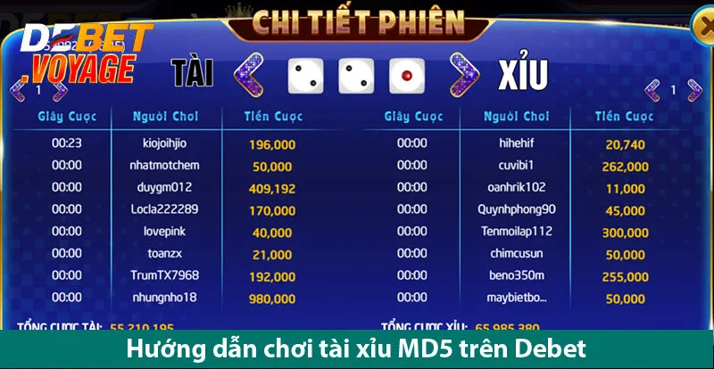 Trò Chơi Tài Xỉu MD5 Tuyệt Đỉnh Chơi Là Thắng Trên Debet voyage
